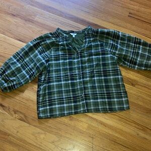 Women’s Time and Tru Green Plaid Balloon Sleeve Top XL 16-18 Great Condition